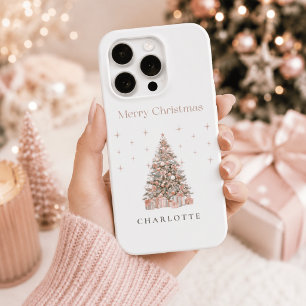 Moderne rosafarbene Weihnachtsbaum-Persönliche Fei iPhone 15 Pro Hülle