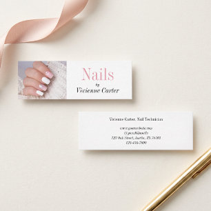 Moderne rosafarbene weiße Foto-Nagelsalon Mini Visitenkarte