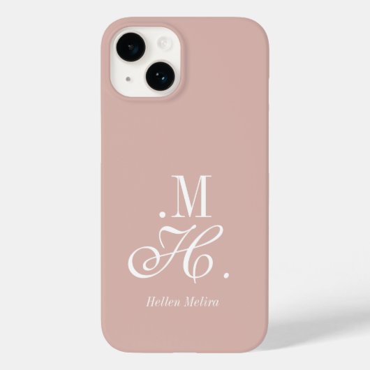 Moderne rosafarbene weiße Monogramm-Name Case-Mate iPhone Hülle (Rückseite)