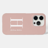 Moderne rosafarbene weiße Monogramm-Name Case-Mate iPhone Hülle (Rückseite (Horizontal))