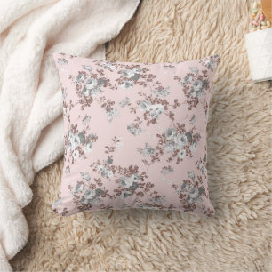 Moderne rosafarbene weiße Rosen-Gold-Glitter-Blume Kissen