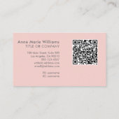 Moderne rosafarbene weiße Schriftmonogramm-QR-Code Visitenkarte (Rückseite)