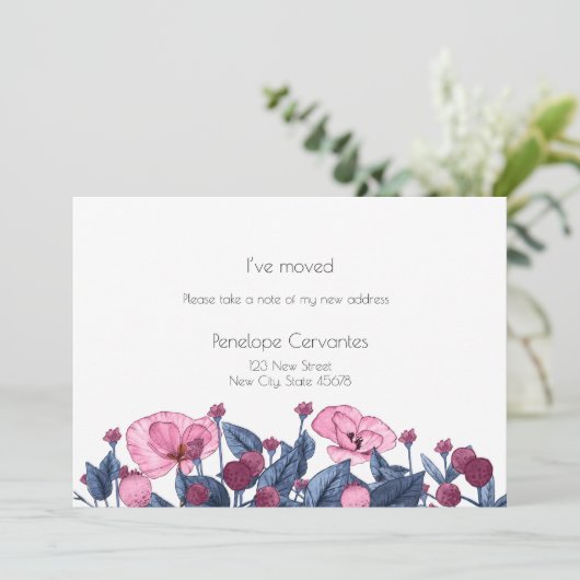 Moderne, rosafarbene Wildblumen Ankündigung (Stehend Vorderseite)