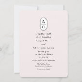moderne, röschige, einfache Bogenpaar Monogramm Einladung (Vorderseite)