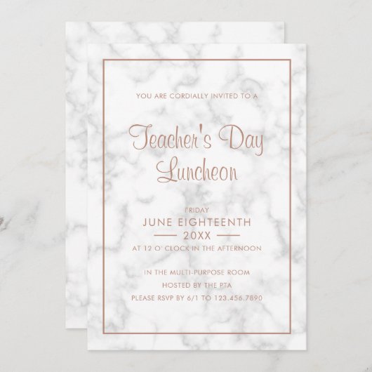 Moderne Rose aus grauem Marmor Gold Teacher's Day Einladung (Vorne/Hinten)