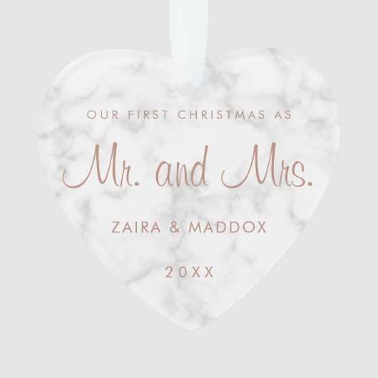 Moderne Rose aus Marmor Gold Unsere ersten Weihnac Ornament (Vorderseite)