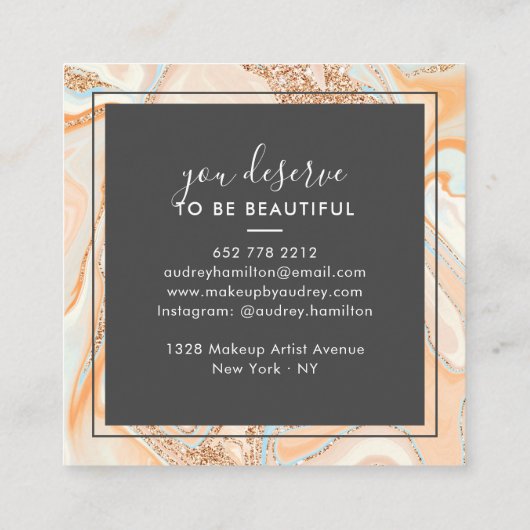 Moderne Rose aus pfirsichblauem Marmor mit Goldlac Quadratische Visitenkarte (Rückseite)