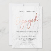 Moderne Rose aus weißem Marmor | Engagement Einladung (Vorderseite)