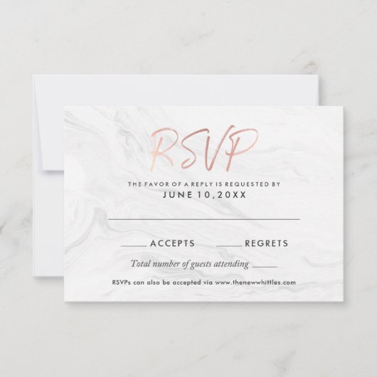 Moderne Rose aus weißem Marmor Gold Script Wedding Einladung (Vorderseite)