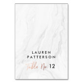 Moderne Rose aus weißem Marmor Gold Script Wedding Tischnummer (Vorderseite)