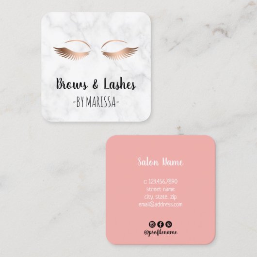 Moderne Rose aus weißem Marmor Quadratische Visitenkarte (Vorne/Hinten)