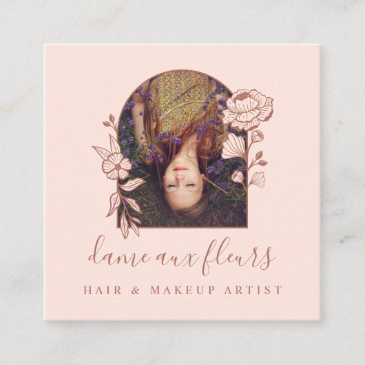 Moderne Rose Beauty Foto Rosa & Braun Quadratische Visitenkarte (Vorderseite)