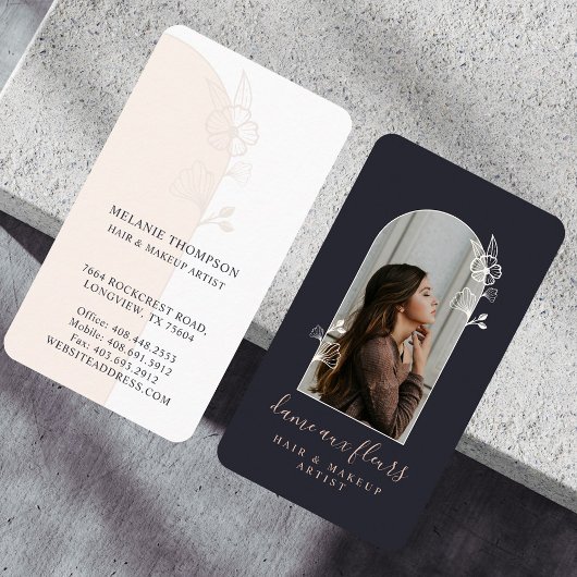 Moderne Rose Beauty Foto Schwarz Visitenkarte