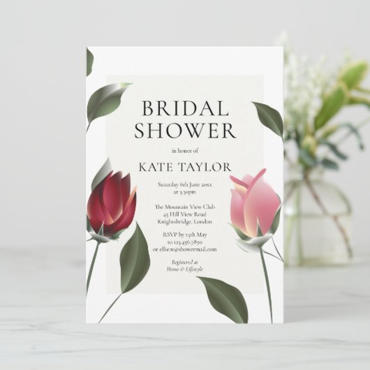 Moderne Rose Blumendusche Einladung (Stehend Vorderseite)