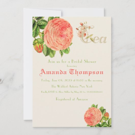 Moderne Rose Blumenkohl Tee Party Brunch Brautpart Einladung (Vorderseite)