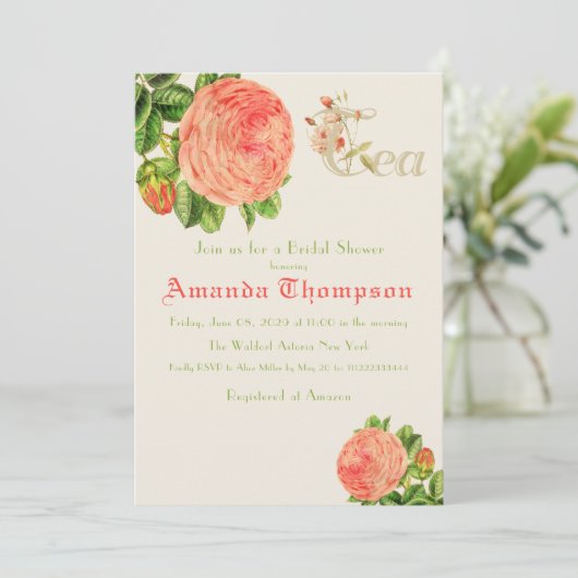 Moderne Rose Blumenkohl Tee Party Brunch Brautpart Einladung (Stehend Vorderseite)