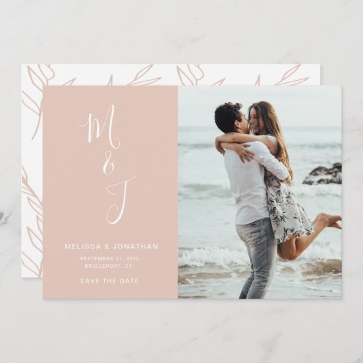 Moderne Rose Blush Botanische Hochzeit retten das Save The Date (Vorne/Hinten)