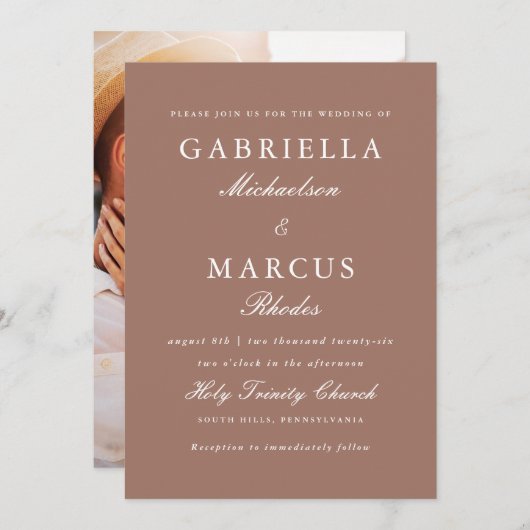 Moderne Rose Blush Foto Hochzeit Einladung (Vorne/Hinten)