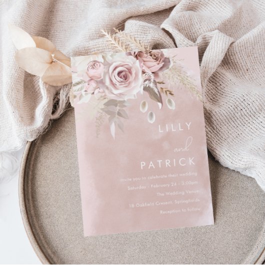 Moderne Rose & Blush Rose Wasserfarbenprächtige Ho Einladung