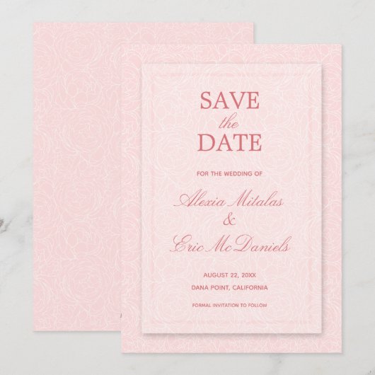 Moderne Rose Chic Wedding Save The Date (Vorne/Hinten)