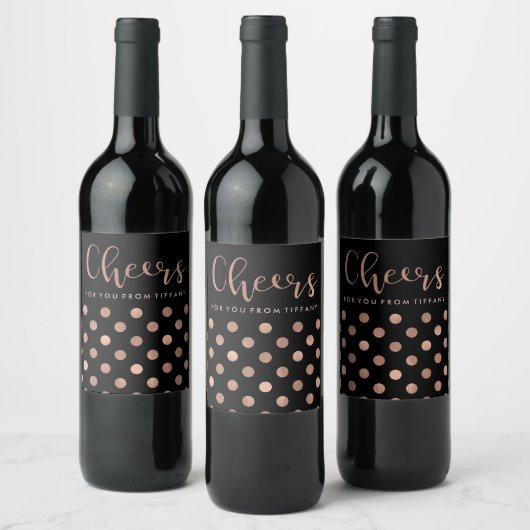 Moderne Rose Dots | Cheers Typografy Weinetikett (Flaschen)