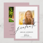 Moderne Rose Elegantes Script 2 Foto Abschluss (Vorne/Hinten)