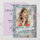 Moderne Rose Foto Frame Graduation Party Einladung (Vorne/Hinten)