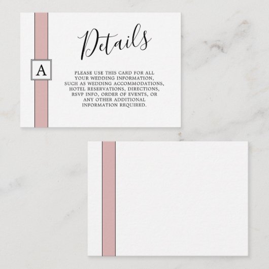 Moderne Rose für Hochzeiten in Monogramm Begleitkarte (Vorne/Hinten)