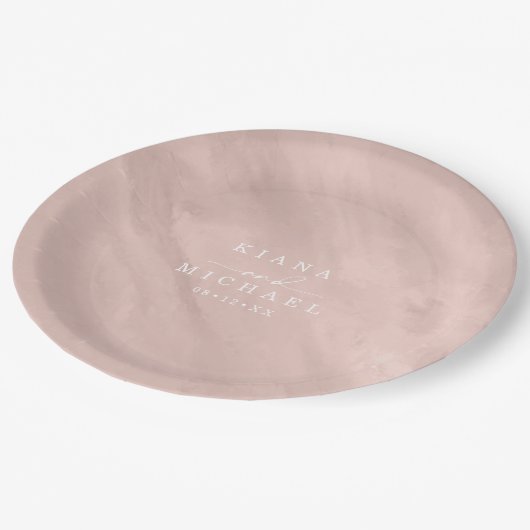 Moderne Rose für Hochzeiten mit Wasserfarbe Gold I Pappteller (Schrägansicht)