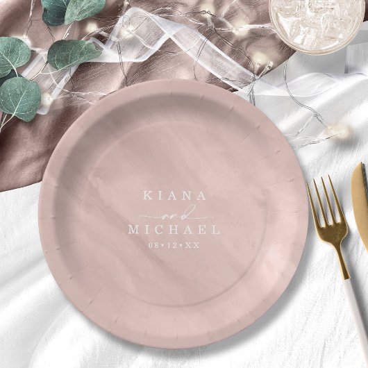 Moderne Rose für Hochzeiten mit Wasserfarbe Gold I Pappteller