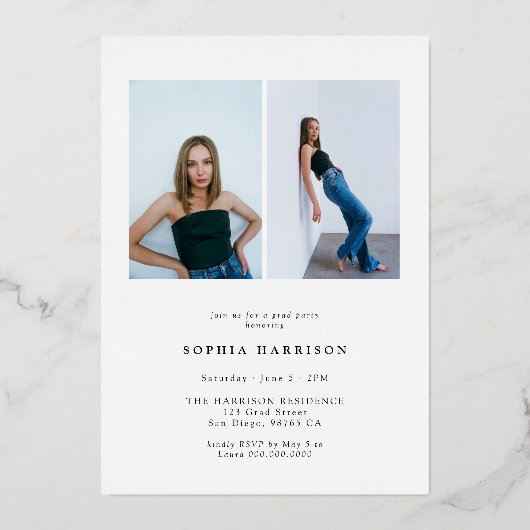 Moderne Rose Gold 2023 Foto Abschluss Folieneinladung (Rückseite)