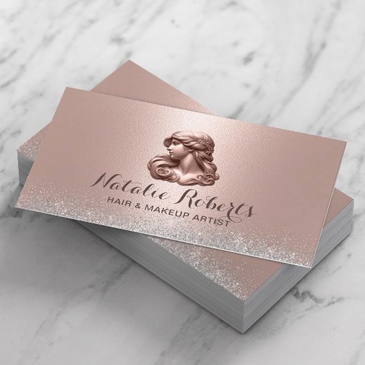 Moderne Rose Gold 3D Beauty Logo Hair Stylist Visitenkarte