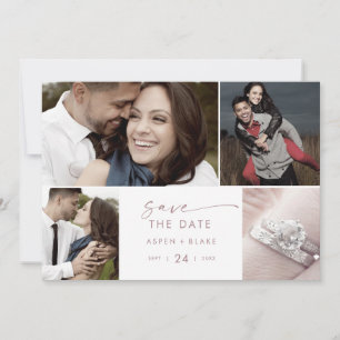 Moderne Rose Gold 4 FotoCollage Save the Date