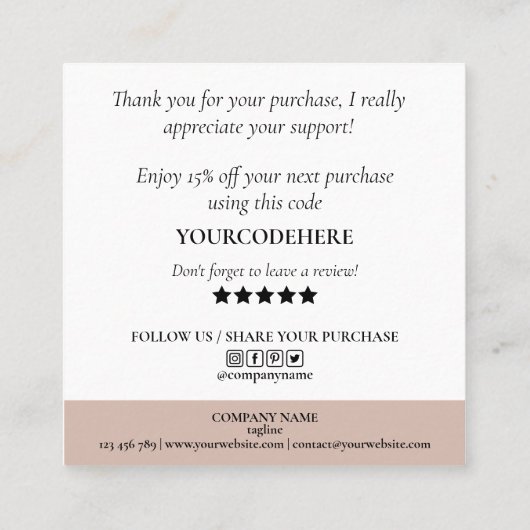 moderne Rose Gold agge Vielen Dank für Ihre Bestel Quadratische Visitenkarte (Rückseite)