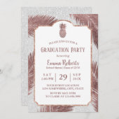 Moderne Rose Gold Ananas Luau Graduation Party Einladung (Vorne/Hinten)
