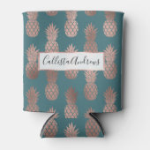 Moderne Rose Gold Aquamarines Ananas Muster Dosenkühler (Vorderseite)