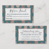 Moderne Rose Gold Aquamarines Ananas Muster Empfehlungskarte (Vorne/Hinten)