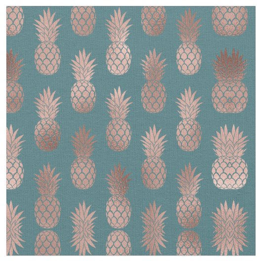 Moderne Rose Gold Aquamarines Ananas Muster Stoff (Nahaufnahme)