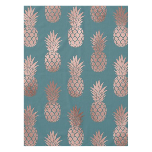 Moderne Rose Gold Aquamarines Ananas Muster Tischdecke (Vorderseite)