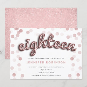 Moderne Rose Gold Balloons Glitzer 18. Geburtstag Einladung
