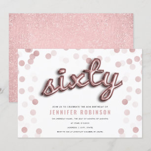 Moderne Rose Gold Balloons Glitzer 60. Geburtstag Einladung