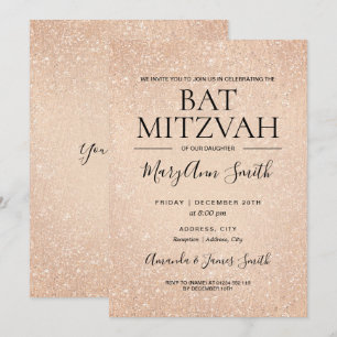 Moderne Rose Gold Bat Mitzvah Imitate Glitzer Pain Einladung