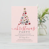 Moderne Rose Gold Bauble Tree Weihnachten Einladung (Stehend Vorderseite)