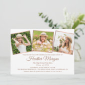 Moderne Rose Gold Black 3 Foto Graduation Party Einladung (Stehend Vorderseite)