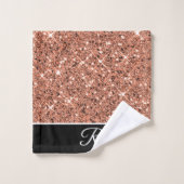 Moderne Rose Gold Black Glitzer Monogramm Badhandtuch Set (Waschlappen)