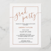 Moderne Rose Gold Black Graduation Party Folieneinladung (Vorderseite)
