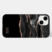 Moderne Rose Gold & Black Marble Achat Monogramm Case-Mate iPhone Hülle (Rückseite (Horizontal))