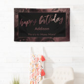Moderne Rose Gold & Black Marbled Happy Birthday Banner (Insitu)