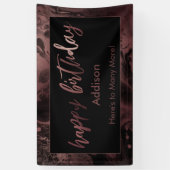 Moderne Rose Gold & Black Marbled Happy Birthday Banner (Vertikal)