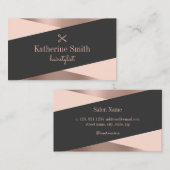 Moderne Rose Gold & Black Schere Friseurin Visitenkarte (Vorne/Hinten)